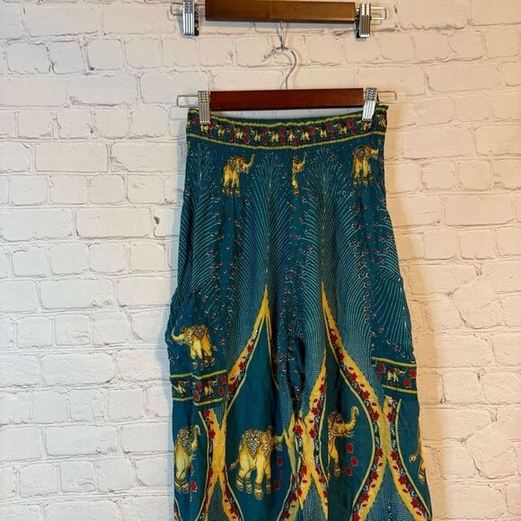 Teal Elephant Patterned Harem Pants - Picture 2 of 8